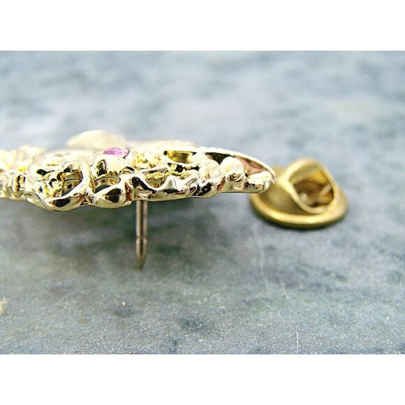 Mardi Gras Thai Style Oriental Mask Brooch Hat Lapel Pin Pink Stone Gothic - Picture 5 of 12